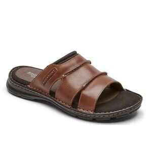 Rockport Men's Darwyn Slides Sandals Brown Leather SZ 12 Shoes Slip On
